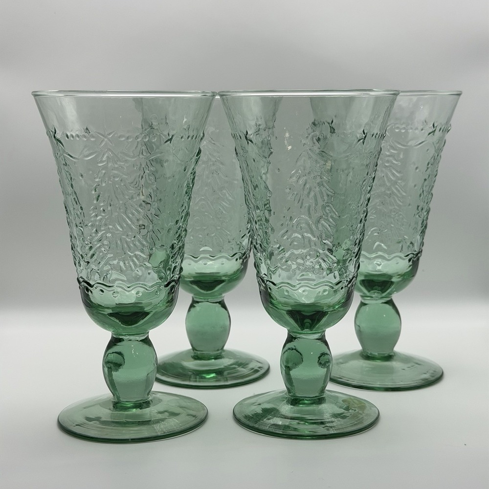 Studio Nova Holiday Cheer Handmade Goblets Green Trees Glasses 12oz Set Of 4
